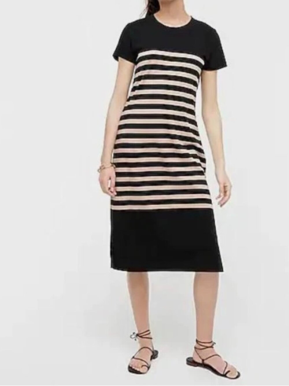 J. Crew T-Shirt Dress in Stripe Midi Black Taupe Size S
